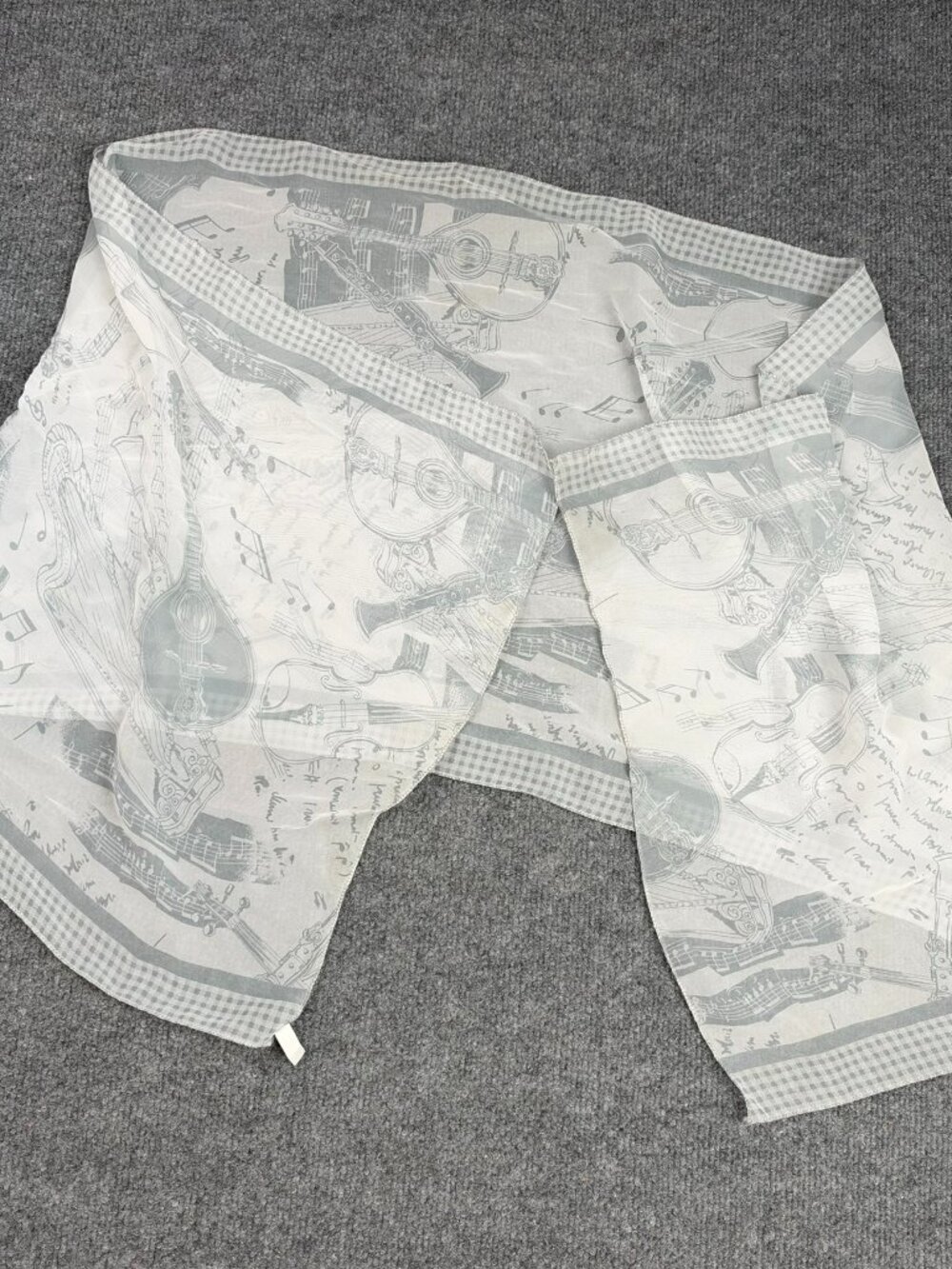 Vintage Sheer Scarf Gray White Musical Instruments Violin Guitar Korea STAIN